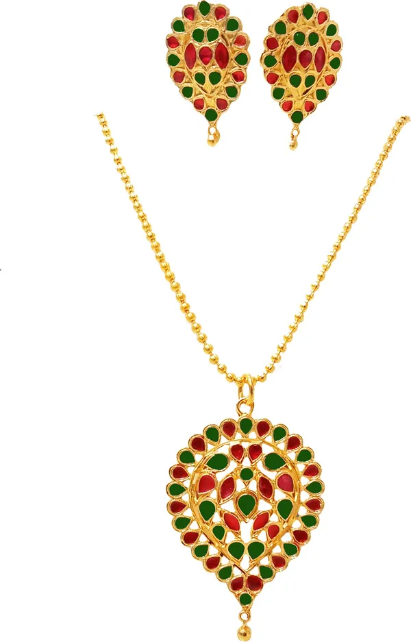Assamese_Traditional_Gold_Plated_Red_Green_Dugdugi_Chain_Jewellery_Set_For_Women_&_Girl